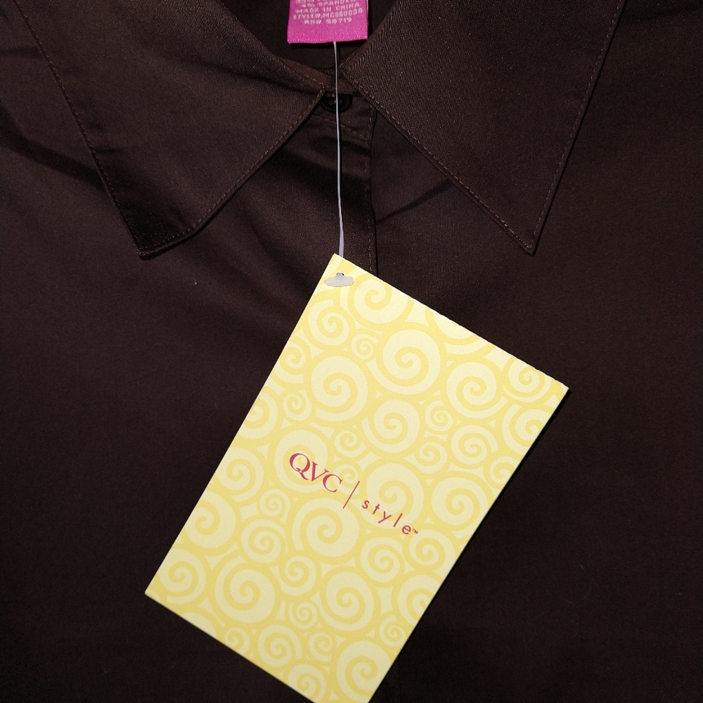 Du Jour chocolate brown shirt button up long sleeves stretchy NWT - Picture 3 of 6